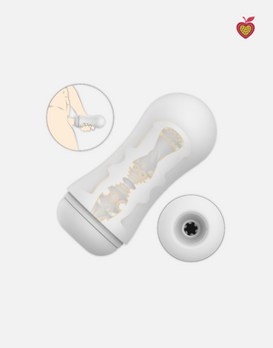 ORIN Male Masturbator in Pearl White by Passion Wassion, an advanced vibrating and thrusting adult toy with a transparent design for an immersive experience.