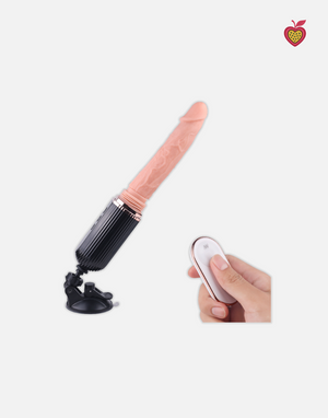 RHEA Thrusting Dildo in Obsidian Glow by Passion Wassion, a powerful vibrating adult toy featuring realistic motion, suction base, and soft silicone texture.